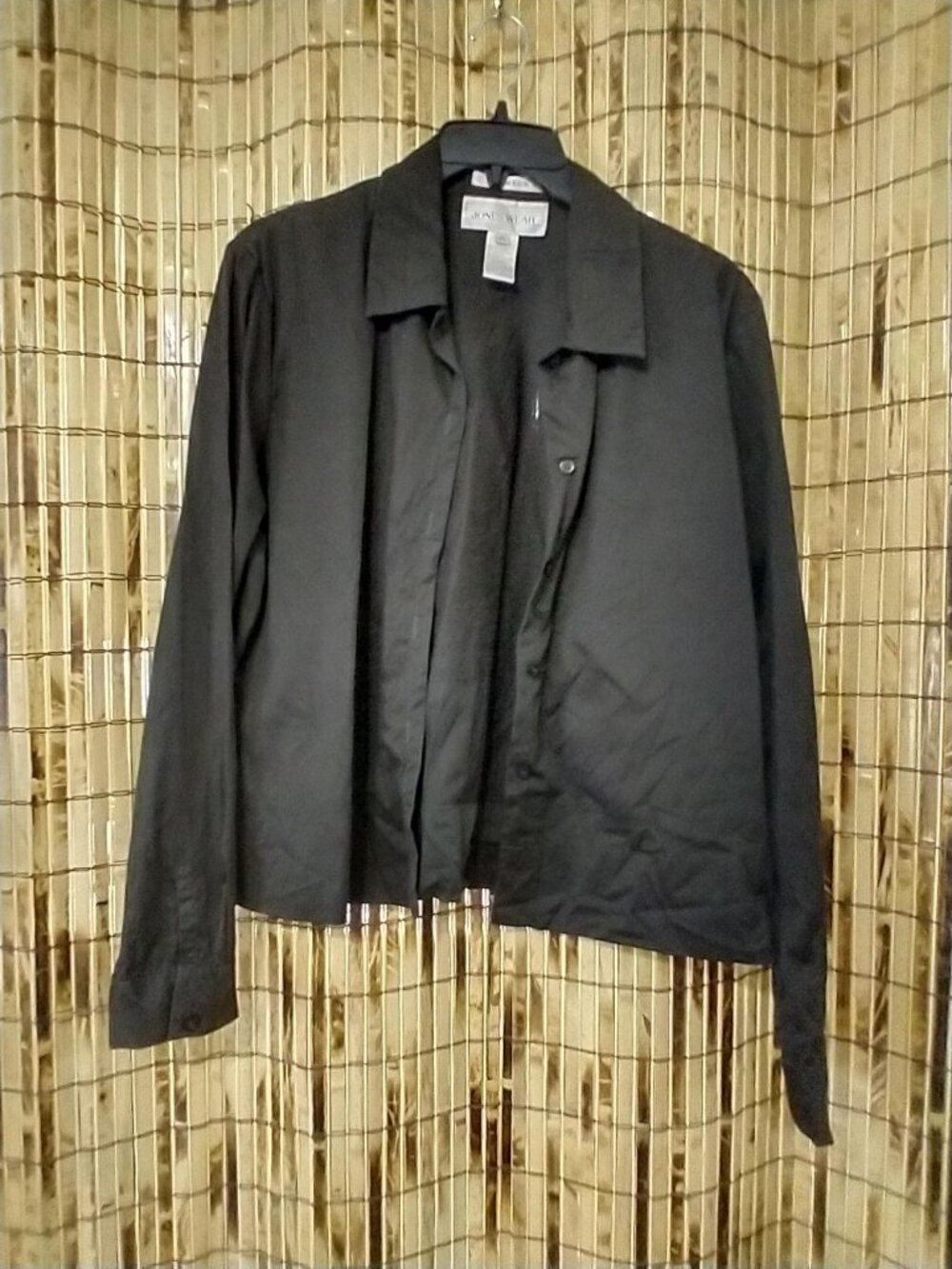 Jones New York Stretch Womens Black Cotton Long Sleeve Button Shirt Size 16